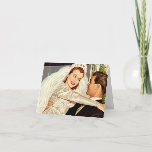 ヴィンテージ結婚式の新婚夫婦、ハッピーブライドと新郎新婦 サンキューカード (正面)