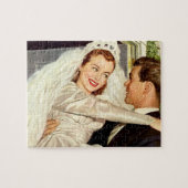 ヴィンテージ結婚式の新婚夫婦、ハッピーブライドと新郎新婦 ジグソーパズル (横)