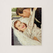 ヴィンテージ結婚式の新婚夫婦、ハッピーブライドと新郎新婦 ジグソーパズル (縦)