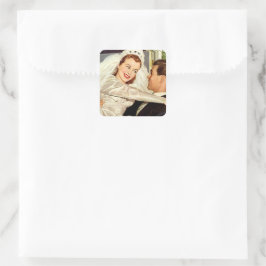 ヴィンテージ結婚式の新婚夫婦、ハッピーブライドと新郎新婦 スクエアシール