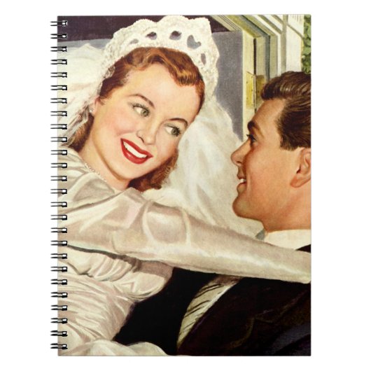ヴィンテージ結婚式の新婚夫婦、ハッピーブライドと新郎新婦 ノートブック (正面)