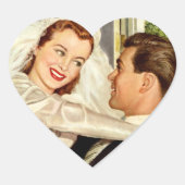 ヴィンテージ結婚式の新婚夫婦、ハッピーブライドと新郎新婦 ハートシール (正面)
