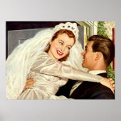 ヴィンテージ結婚式の新婚夫婦、ハッピーブライドと新郎新婦 ポスター (正面)