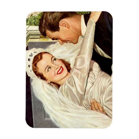 ヴィンテージ結婚式の新婚夫婦、ハッピーブライドと新郎新婦 マグネット (縦)