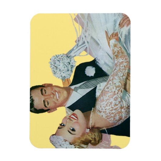 ヴィンテージ結婚式の新婚夫婦、ハッピーブライドと新郎新婦 マグネット (縦)