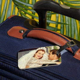 ヴィンテージ結婚式の新婚夫婦、ハッピーブライドと新郎新婦 ラゲッジタグ