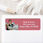 ヴィンテージ結婚式の新婚夫婦、ハッピーブライドと新郎新婦 ラベル (インサイチュ)