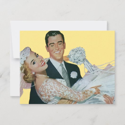 ヴィンテージ結婚式の新婚夫婦、ハッピーブライドと新郎新婦 案内状 (正面)