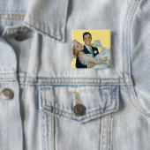 ヴィンテージ結婚式の新婚夫婦、ハッピーブライドと新郎新婦 缶バッジ (インサイチュ)