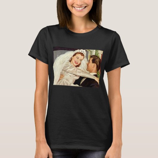 ヴィンテージ結婚式の新婚夫婦、ハッピーブライドと新郎新婦 Tシャツ (正面)