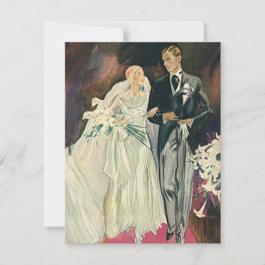 ヴィンテージ結婚式の新婚夫婦、幸せな花嫁と新郎 案内状 (正面)