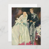 ヴィンテージ結婚式の新婚夫婦、幸せな花嫁と新郎 案内状 (正面/裏面)