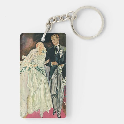 ヴィンテージ結婚式の新婚、ハッピーブライドとゴーム キーホルダー (裏面)