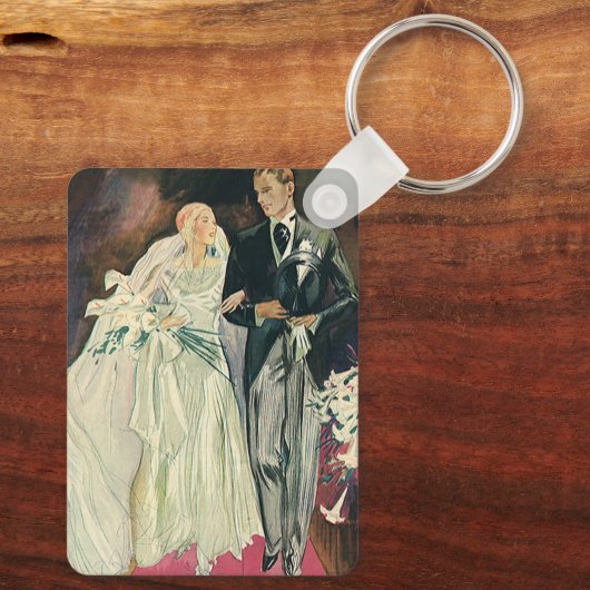 ヴィンテージ結婚式の新婚、ハッピーブライドとゴーム キーホルダー (裏面)