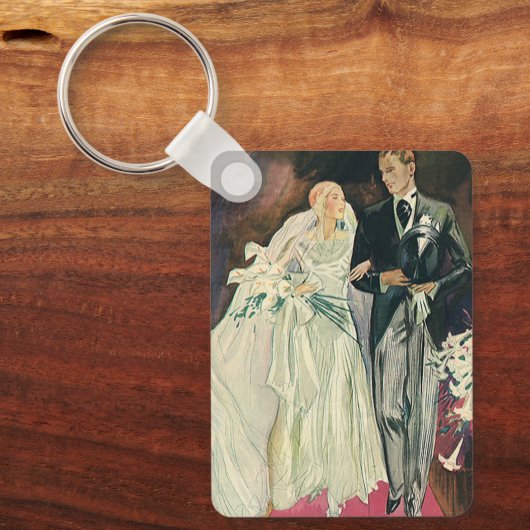 ヴィンテージ結婚式の新婚、ハッピーブライドとゴーム キーホルダー (正面)