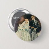 ヴィンテージ結婚式の新婚、ハッピーブライドとゴーム 缶バッジ (正面&裏面)