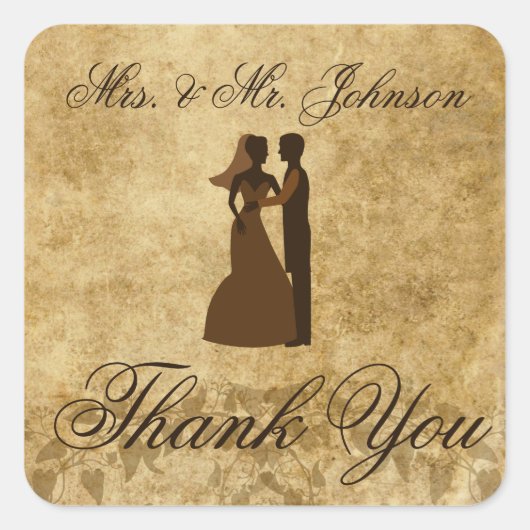 ヴィンテージ結婚式の新郎新婦ありがとう スクエアシール (正面)