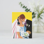 ヴィンテージ結婚式の新郎新婦キス日付を保存 案内ポストカード (スタンド正面)