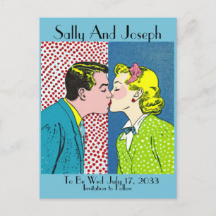 ヴィンテージ結婚式の日付を保存ポップ・アートの, art 50's ポストカード