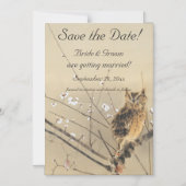 ヴィンテージ結婚式の日付を保存日本の，フクロウ マグネット招待状 (正面)