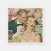 ヴィンテージ結婚式の肖像画、レトロな花嫁と新郎 スタンダードカクテルナプキン (正面)