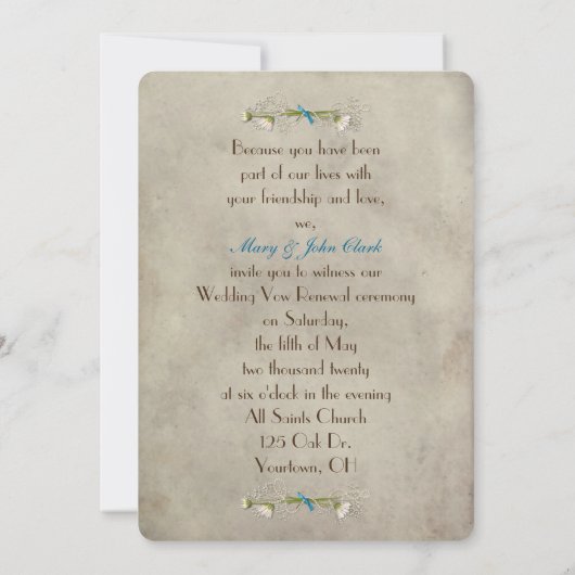 ヴィンテージ結婚式の誓の更新フレーム 招待状 (裏面)