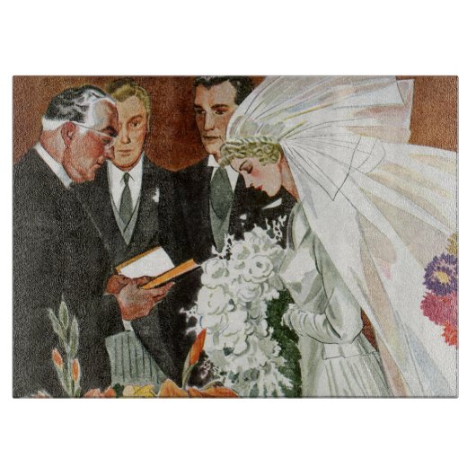 ヴィンテージ結婚式の風景と花嫁と新郎 カッティングボード (正面)