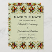 ヴィンテージ結婚式のSave the Date ハミングバードと花 セーブザデート (正面/裏面)