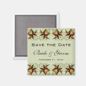 ヴィンテージ結婚式のSave the Date ハミングバードと花 マグネット (正面/裏面)