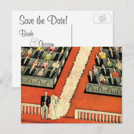 ヴィンテージ結婚式アールデコ新婚の日付を保存 案内ポストカード