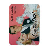 ヴィンテージ結婚式ハッピー新婚、日付を保存 マグネット (縦)