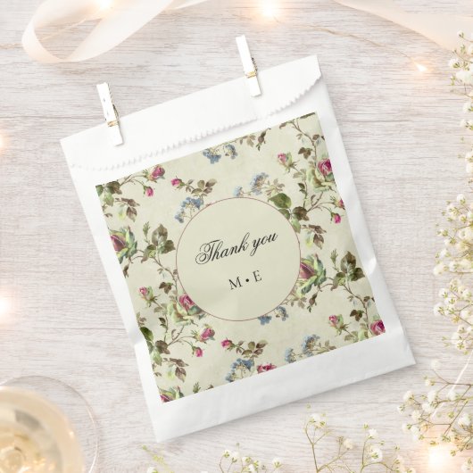 ヴィンテージ結婚式バラガーデンフローラ フェイバーバッグ (クリップ留めされた状態)