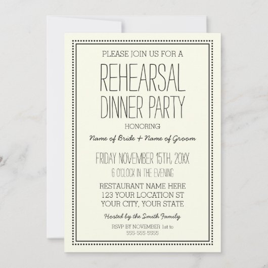 ヴィンテージ結婚式リハーサルディナー 招待状 (裏面)