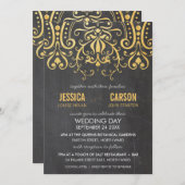 ヴィンテージ結婚式招待状金ゴールド箔フィリグラーダマスク 招待状 (正面/裏面)