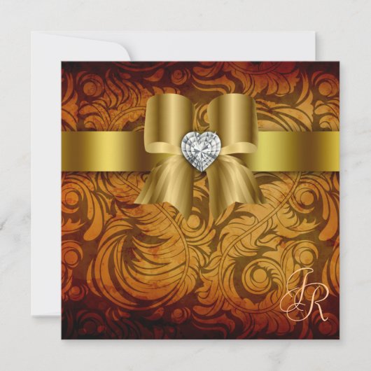 ヴィンテージ結婚式招待状 ハート型リボン 秋 招待状 (正面)