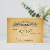 ヴィンテージ結婚式招待状　出欠確認カード　ブラックダマスク 出欠カード (スタンド正面)