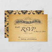 ヴィンテージ結婚式招待状　出欠確認カード　ブラックダマスク 出欠カード (正面/裏面)