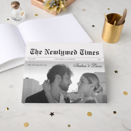 ヴィンテージ結婚式新聞写真&モノグラムエレガント ゲストブック