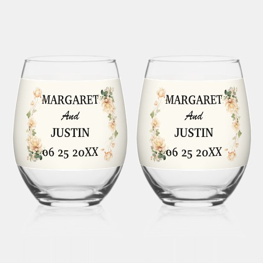 ヴィンテージ結婚式蓮の花 ステムなしワイングラス (正面)