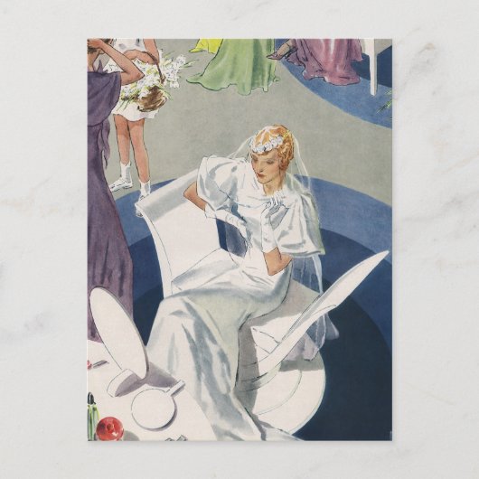 ヴィンテージ結婚式、アールデコ花嫁の日付の保存 案内ポストカード (正面)