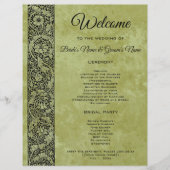 ヴィンテージ結婚式、ビクトリアンフローラスクロールプログラム (正面)