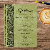 ヴィンテージ結婚式、ビクトリアンフローラスクロールプログラム