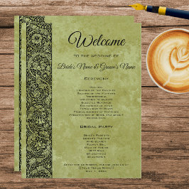 ヴィンテージ結婚式、ビクトリアンフローラスクロールプログラム