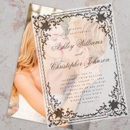 ヴィンテージ結婚式 ブラック＆ホワイト エレガント カリグラフィー ベラム紙招待状