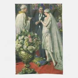 ヴィンテージ結婚式、ユダヤの儀礼での花婿花嫁とメノーラ キッチンタオル