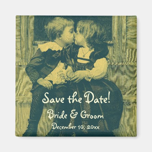 ヴィンテージ結婚式、子供のキス日付を保存 マグネット (正面)