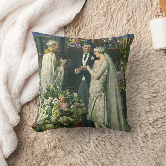 ヴィンテージ結婚式、 花嫁と新郎とメノーラ クッション (ブランケット)