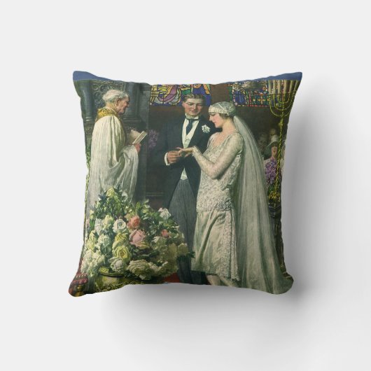 ヴィンテージ結婚式、 花嫁と新郎とメノーラ クッション (裏面)