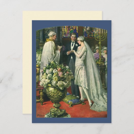 ヴィンテージ結婚式、 花嫁と花婿とメノーラ 招待状 (正面/裏面)