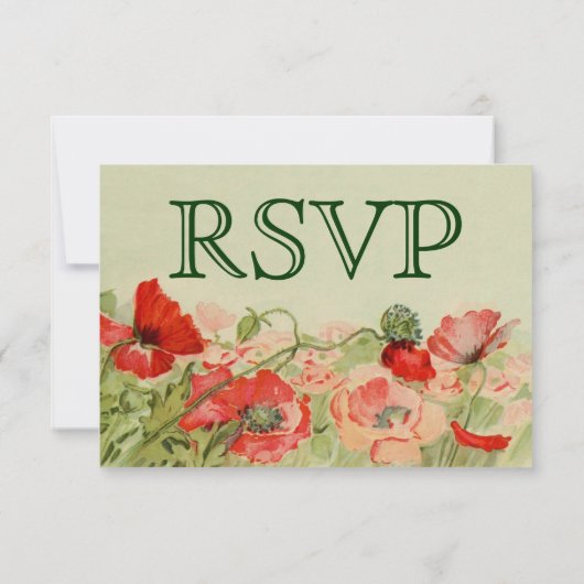 ヴィンテージ結婚式RSVP応答、赤いポピーの花 出欠カード (裏面)